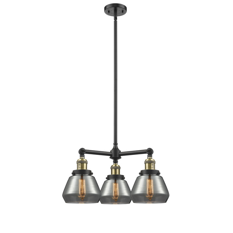 Lustre 3 lumières à abat-jour Chill, Fulton plaqué de couleur fumée, Cuivre antique, Ampoule non incluse