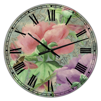 Pivoines roses - grande horloge murale