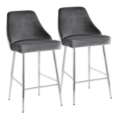 Élégant tabouret de comptoir contemporain à hauteur fixe avec revêtement en velours et pieds fuselés en métal, ensemble de 2