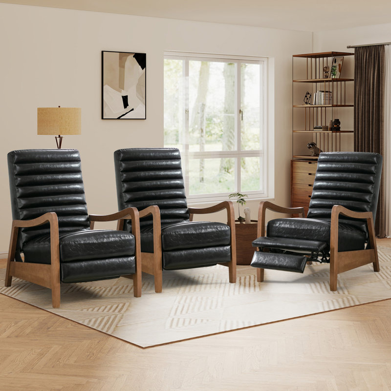 Baleskie 26" Wide Mid Century Modern Oil Wax Leather Manual Club Recliner Chair (Set Of 3)