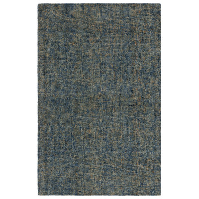 Tapis bleu foncé / beige touffeté à la main importé en laine / coton sans motif Chomitzki