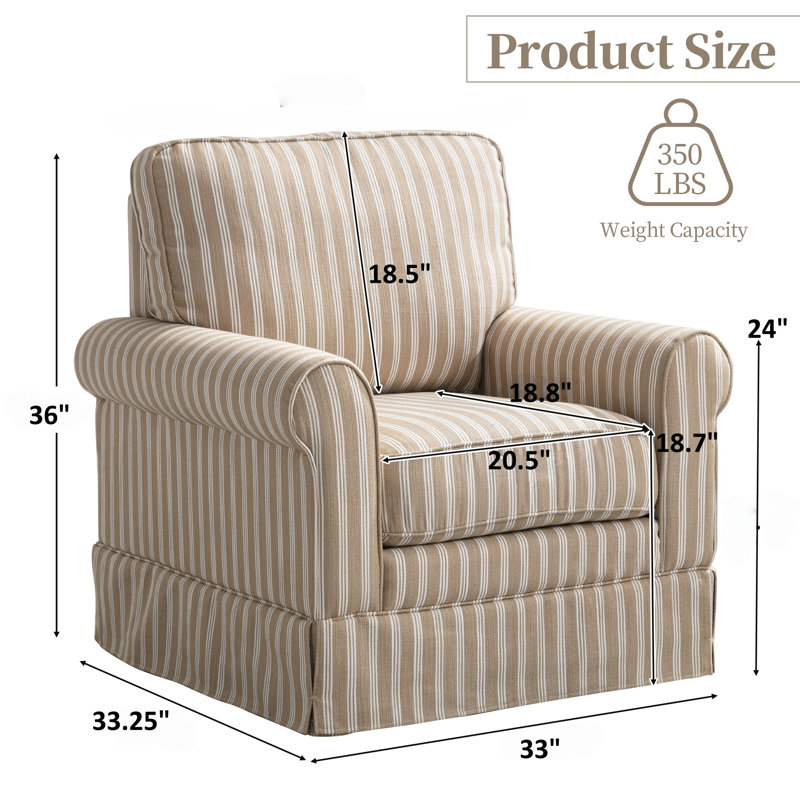 33"W Modern Linen Striped Swivel Upholstered Arm Accent Chair (Set of 5), Brown Fabric