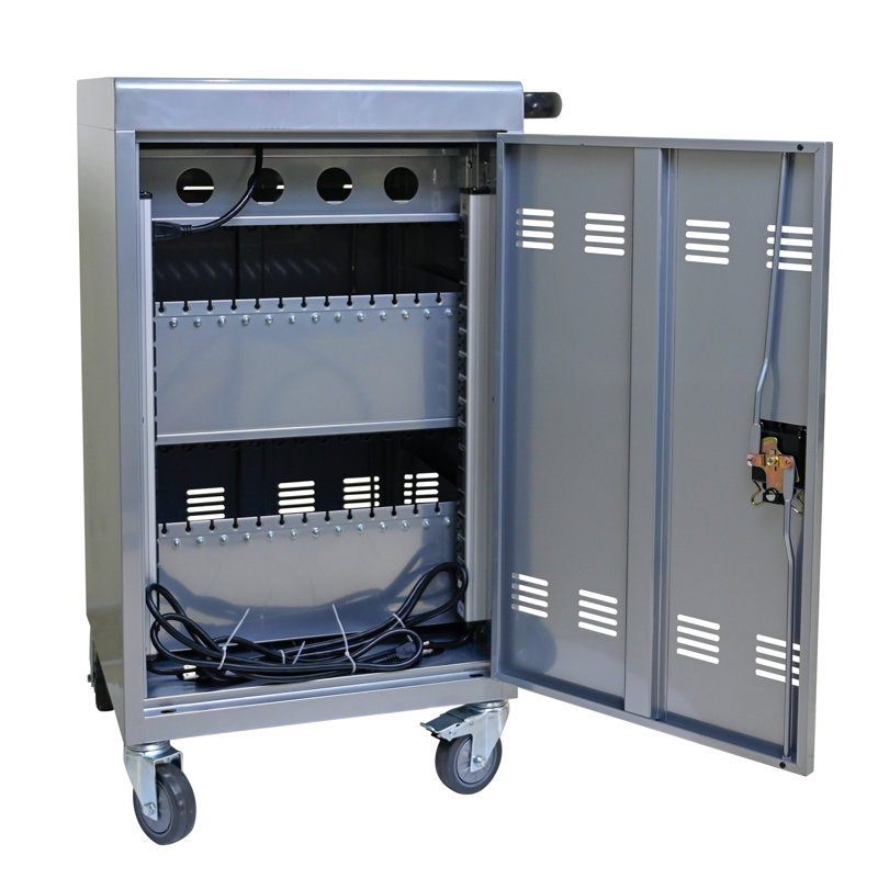 30+2Bay Mobile School Charging Cart Station for Chromebook, Tablet and Laptop Computer with Power Strip Included, Assembly Required-SILVER