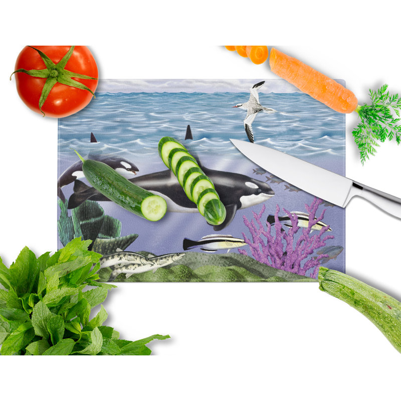 East Urban Home Whale Orcas Glass Cutting Board