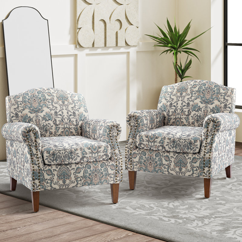 Fauteuil avec garniture cloutée Mooresville, Polyester bleu