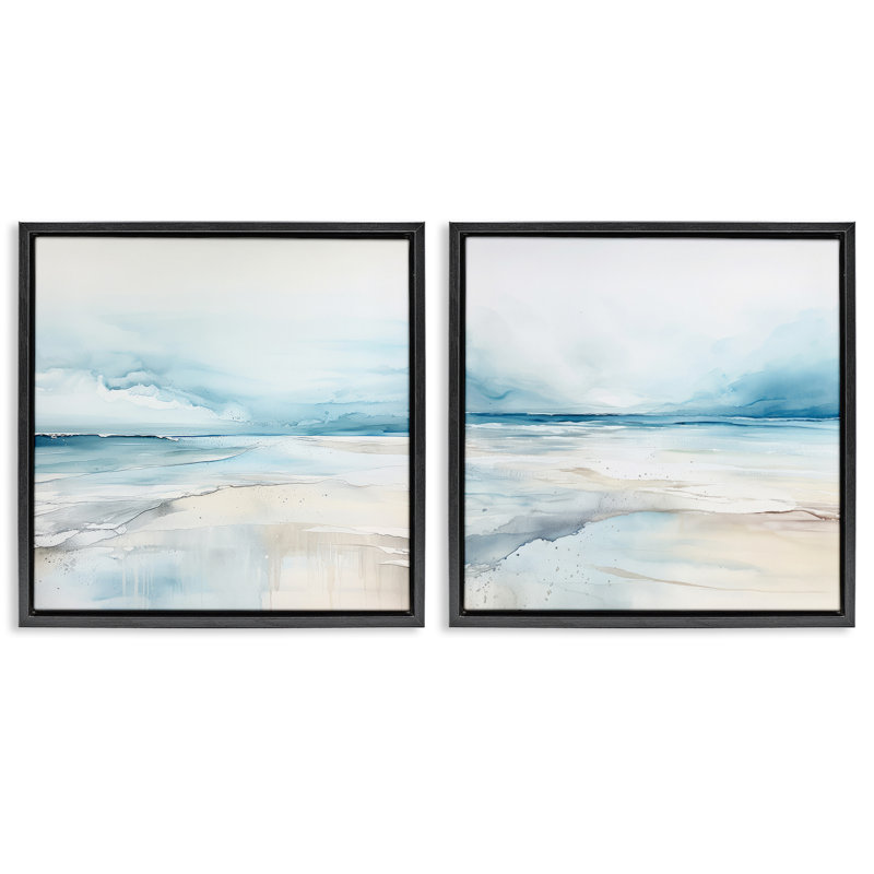  Ensemble de 2 toiles flottantes encadrées Ocean Tide Abstraction par Irena Orlov, Cadre flottant noir de jais