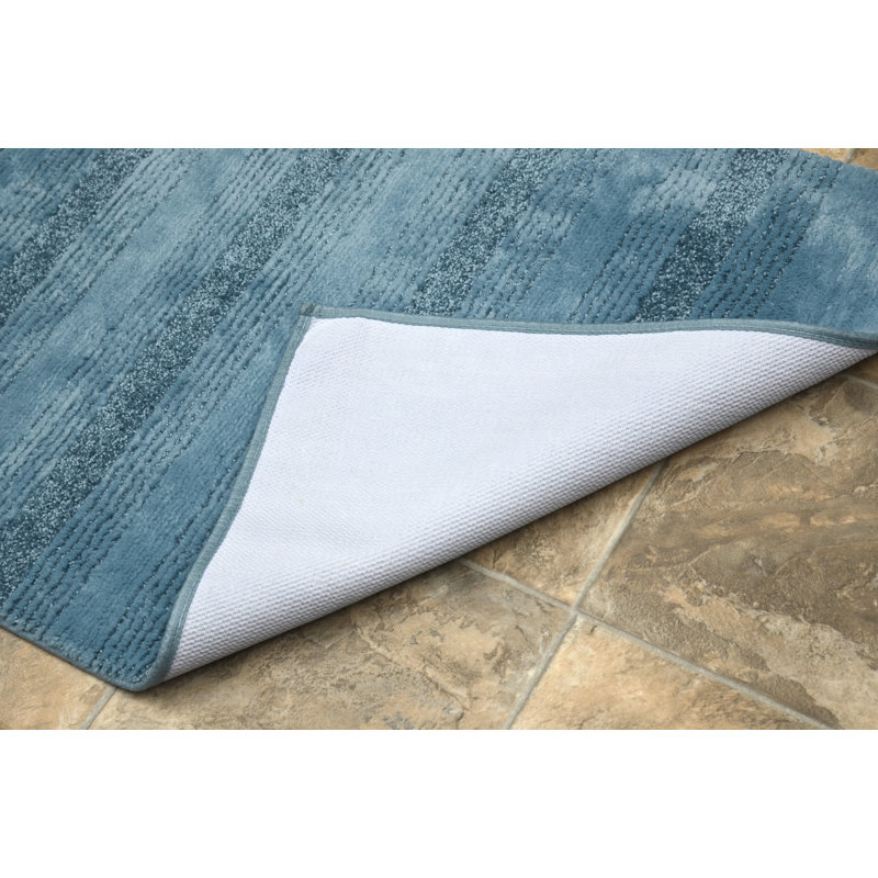 Maaza Rectangle Nylon Non-Slip Striped Bath Rug, 22"W x 60"L, Basin Blue