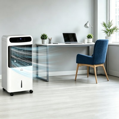 Unité de refroidissement 32 pouces avec évaporateur mobile, refroidisseur d'air 3 en 1, humidificateur avec climatiseur et minuterie à distance, affichage à DEL, réservoir d'eau de 3,2 gallons pour bureau à domicile, blanc