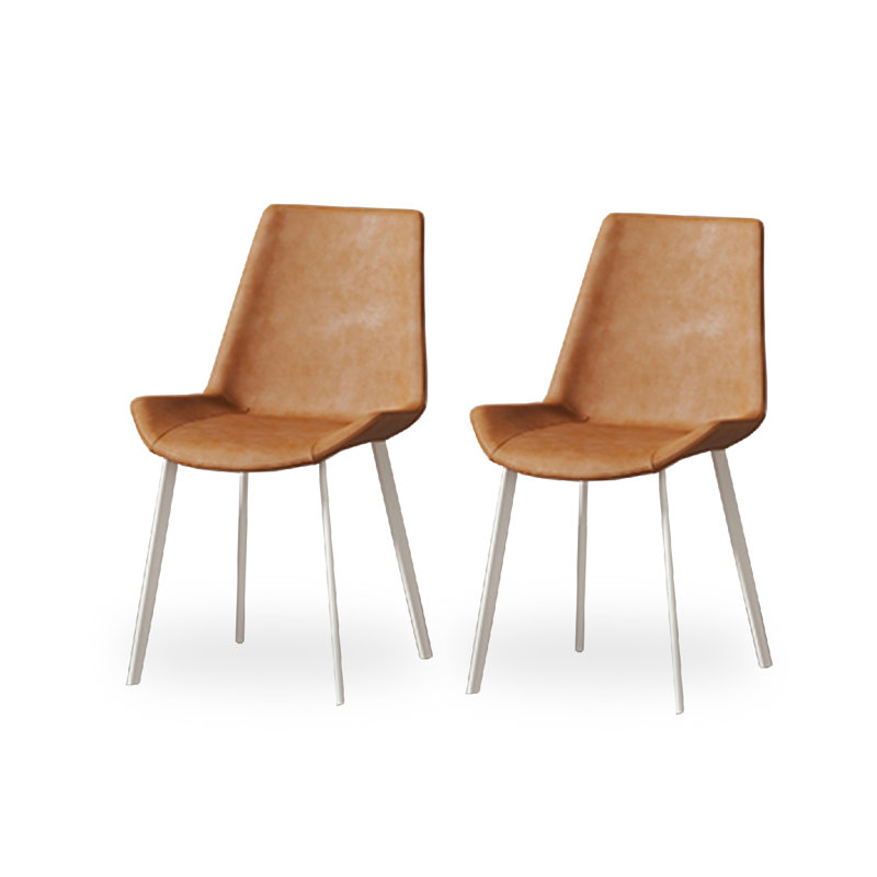 Chaise de salle à manger moderne et simple en cuir ultra fin Napa, Orange