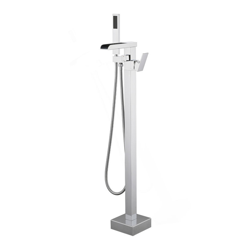 Robinet de salle de bain autoportant avec robinet à fixation au sol noir mat et douche à main