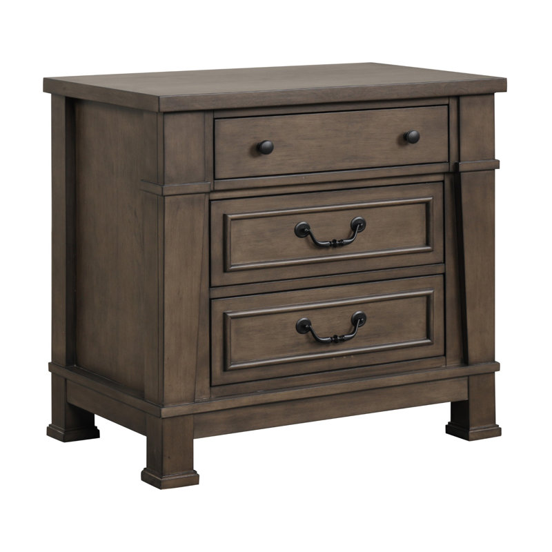 Table de chevet avec USB, noyer foncé