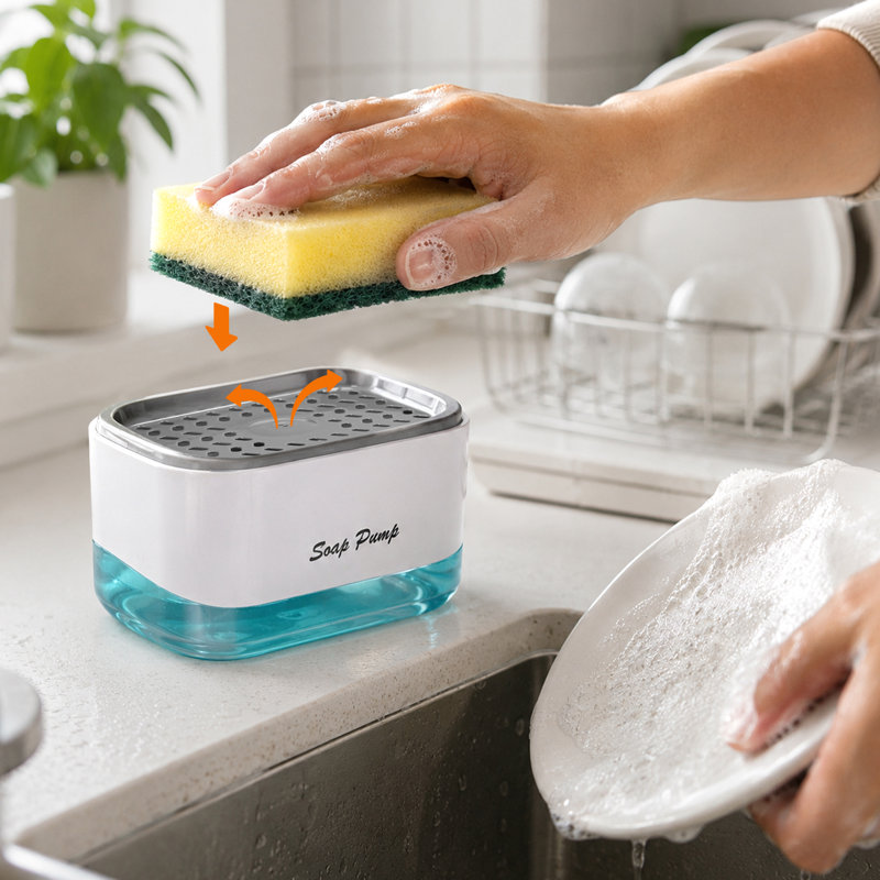 Cheer Collection Plastic Soap Dispensing Sponge Holder