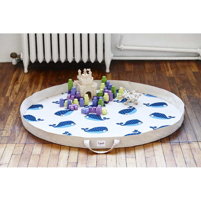Blue Whale Cotton Convertible Toy Storage Bag and Play Mat