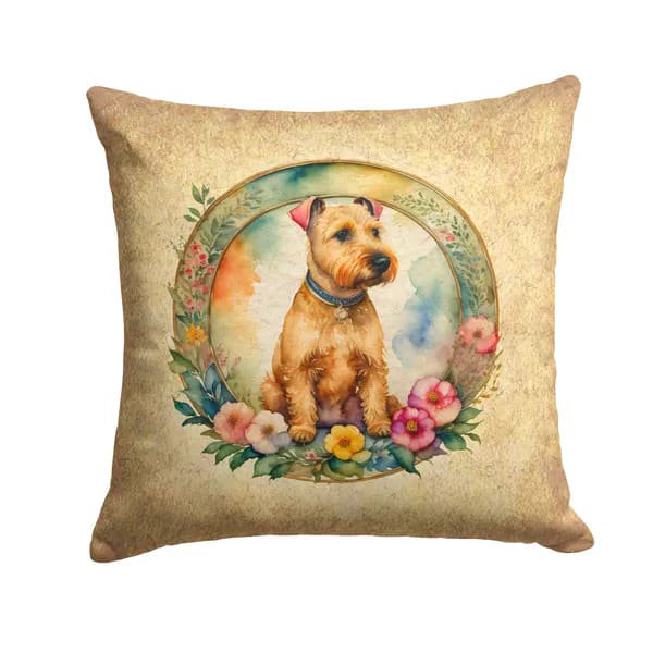 Coussin décoratif d'intérieur et d'extérieur pour canapé, lit ou patio Lakeland Terrier and Flowers, lavable à la machine, 14 H x 14 l