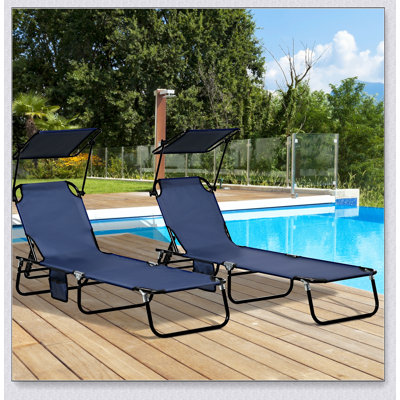 Chaise longue de piscine pliante Outsunny, chaises de bronzage d'extérieur avec abat-jour