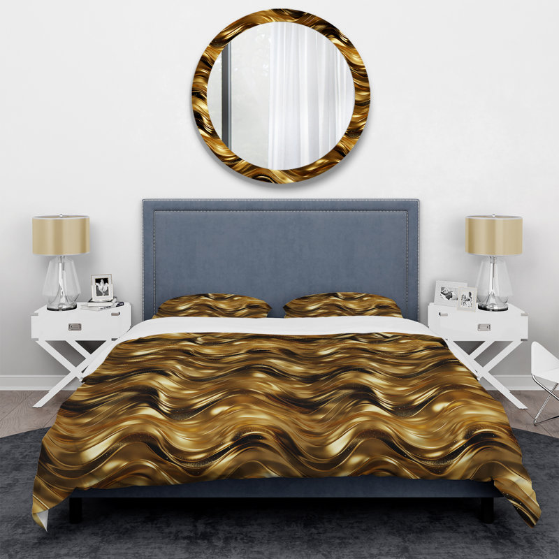 Literie dorée et noire à chevrons dorés, Housse de couette pour très grand lit et 2 très