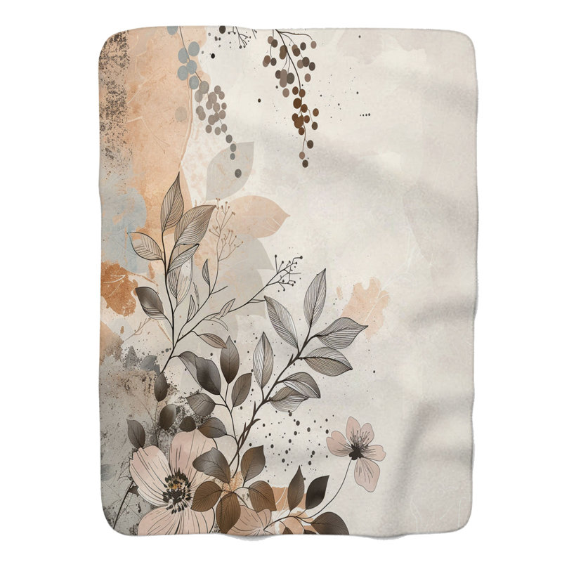 Boho Beige Florals - Couverture sherpa de qualité supérieure 1 pièce, Grand lit