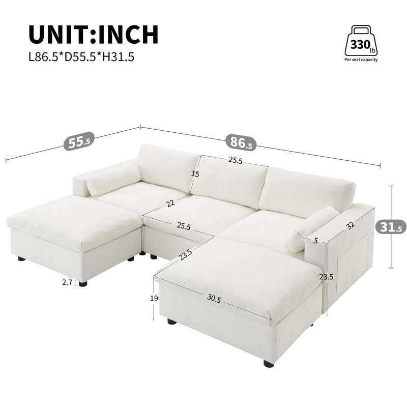 [VIDEO]86.5'' Chenille Modular Sectional Sofa With Storage Pockets, White Chenille