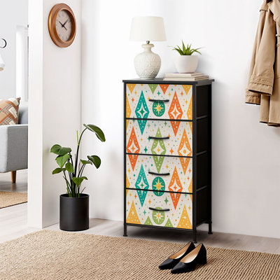 Commode pour commode de chambre à coucher pour garde-robe orange sarcelle de style Mid-Century moderne Idéal pour les commodes en tissu et les commodes de rangement en tissu et les bacs de rangement à 4 tiroirs