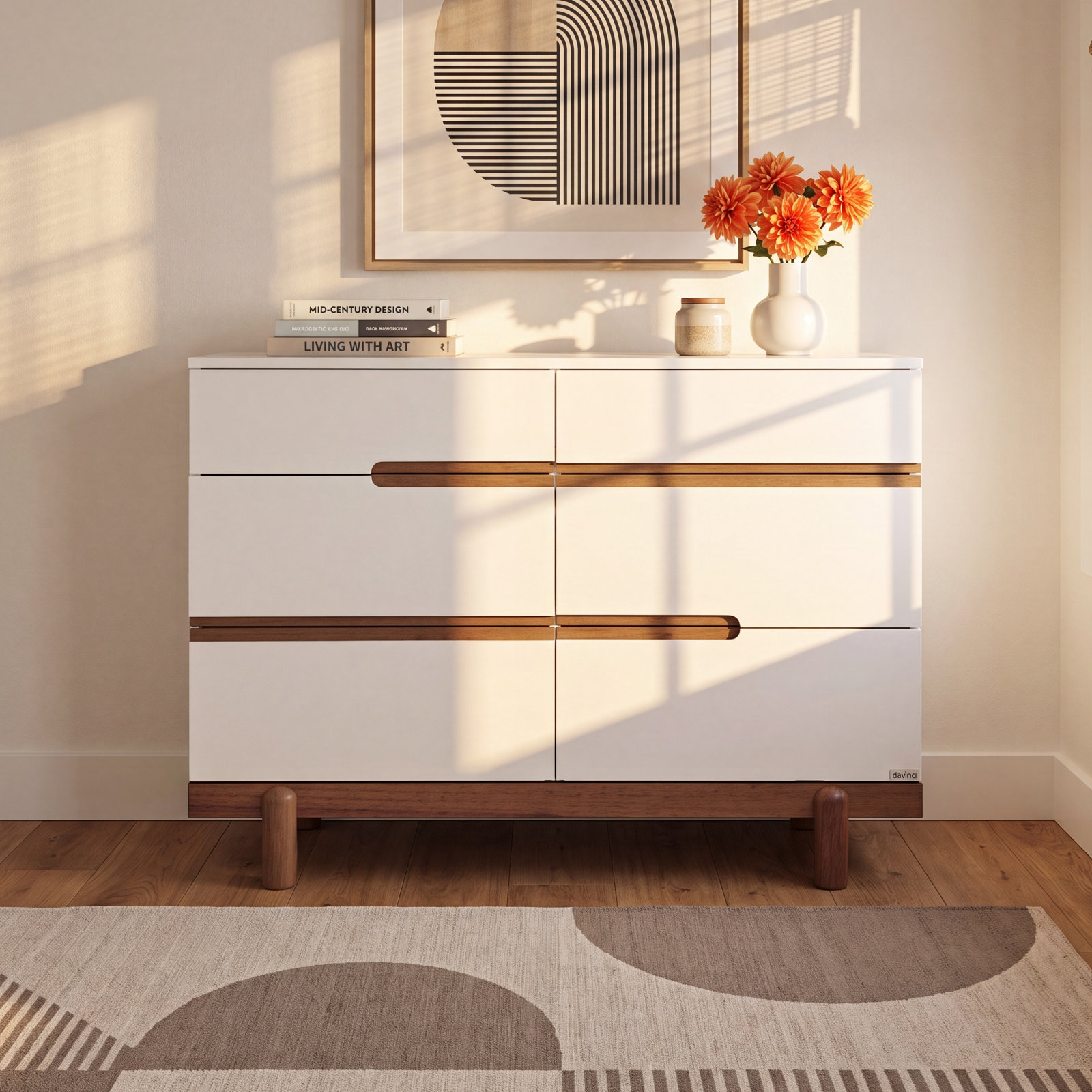 Bliss 6-Drawer Dresser, White/Walnut