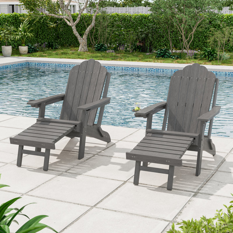 3-Postion Adjustable HDPE Adirondack Chair with Ottoman, All-Weather Folding Patio Chair with Cup Holder for Outdoor, 350lb Capacity
