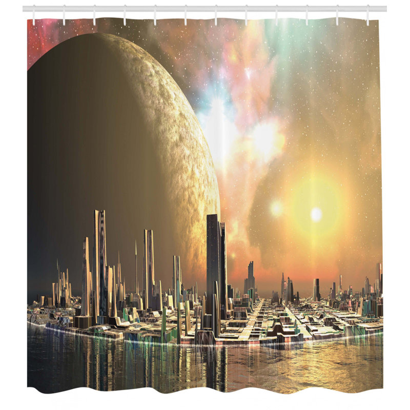 Ensemble de rideau de douche et crochets cityscape, H 70 po x l 69 po