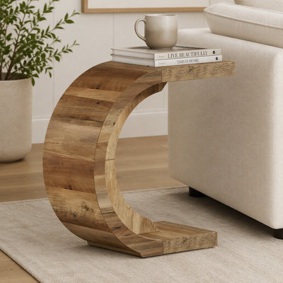 C-Shaped End Table, Wood Side Table