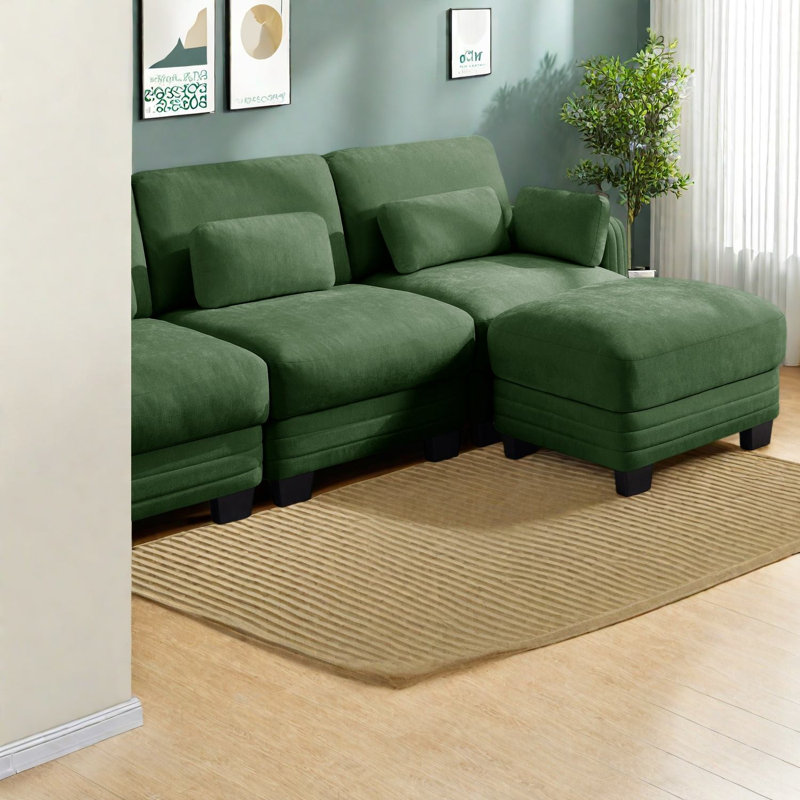 Canapés modulaires à compression, causeuse modulaire en chenille verte, canapé moderne