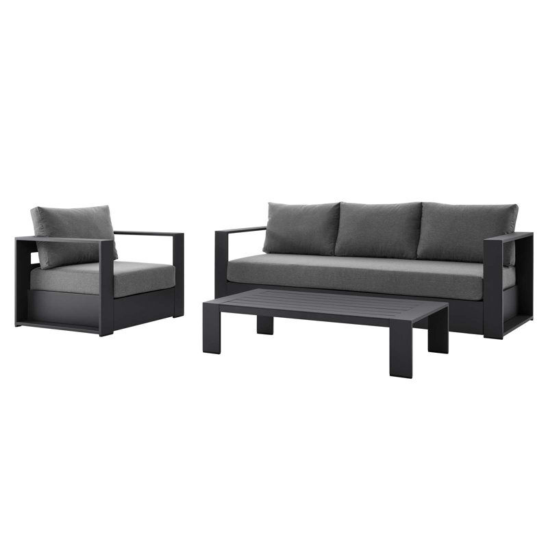 Ensemble de 3 pièces de patio en aluminium thermolaqué Tahoe par Modway, Anthracite, gris