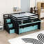 Lit mezzanine en bois avec bureau, lit gigogne et tiroirs de rangement-388453945-388453944