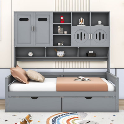 Lit de jour en bois avec armoire et tablette Wellsville