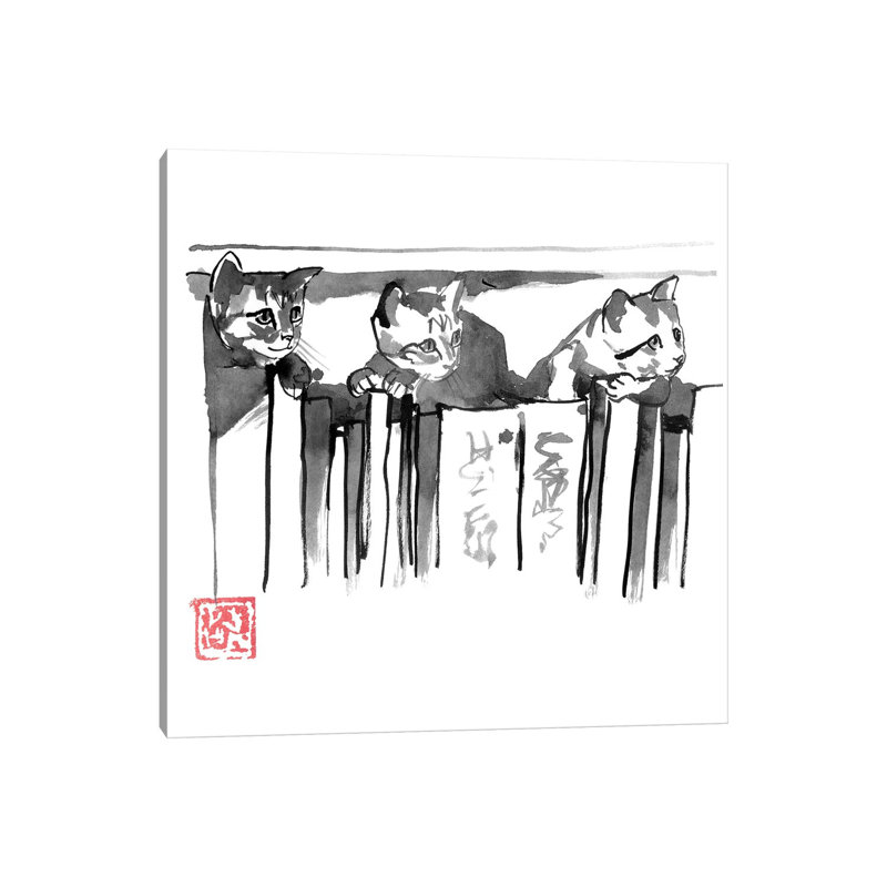 Cats In Library by Péchane - Painting on Canvas, Wrapped Canvas, 66.04 cm H x 66.04 cm W x 1.91 cm D