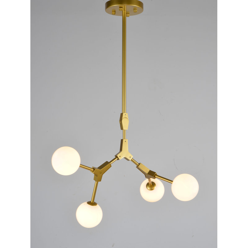 Zermeno 4-Light Gold Chandelier with White Glass Shades