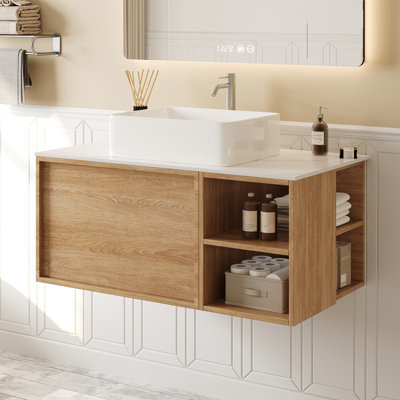36'' Wall Mounted Floating Bathroom Vanity Set With Faux Marble Top, Removable Shelf