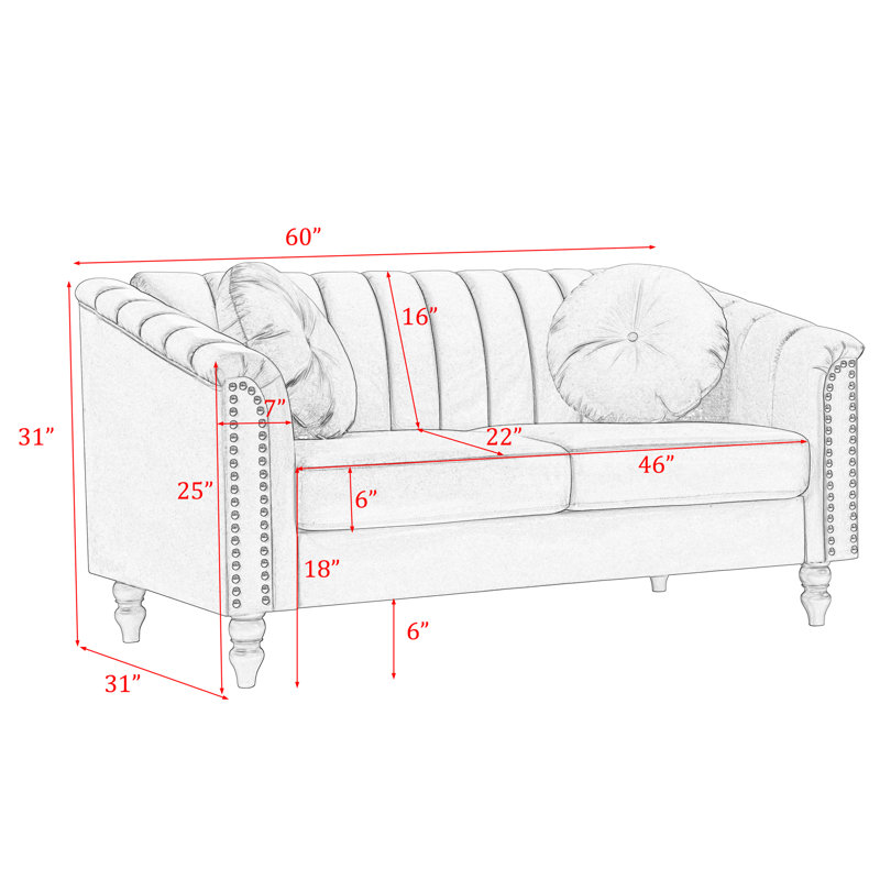 Melitta 60'' Velvet Loveseat, Beige Velvet