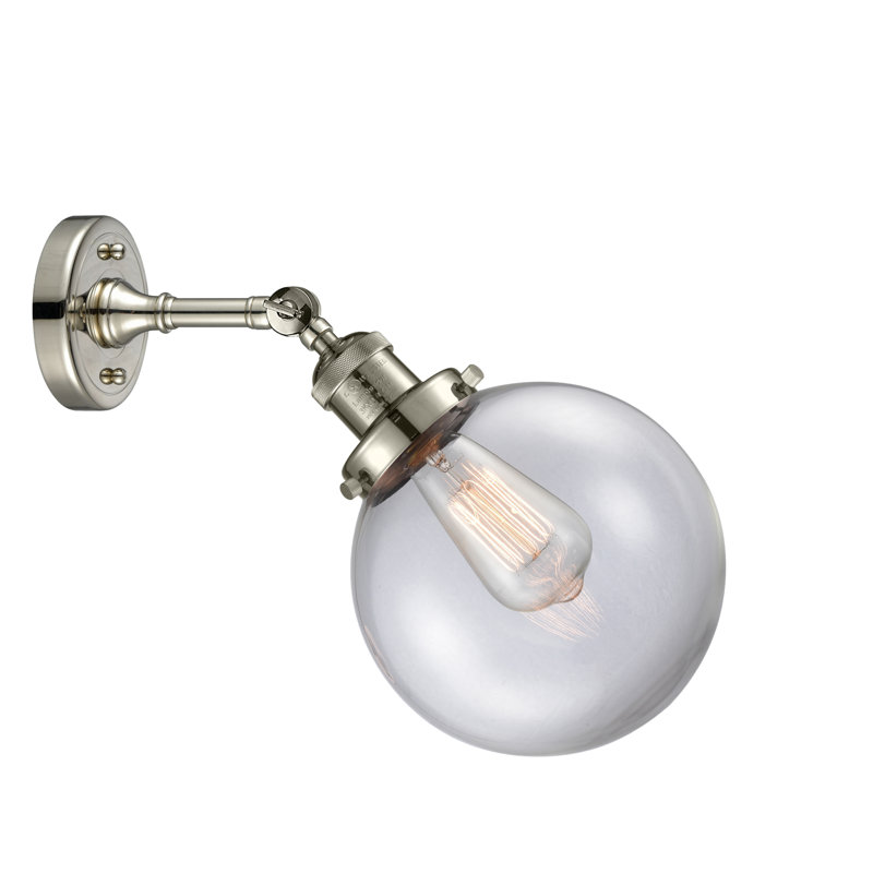 Applique murale pour salle de bain 1 lumière Clementina, Ampoule incandescente rétro de 60 watts, Transparent, Nickel poli