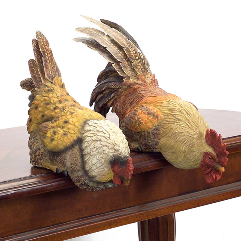 Poule et coq avec tablettes en métal (ensemble de 2)