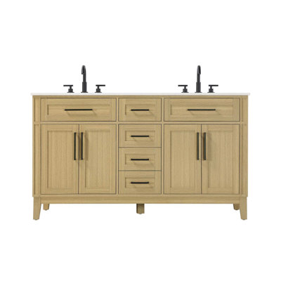 Meuble-lavabo double 60 po brun miel