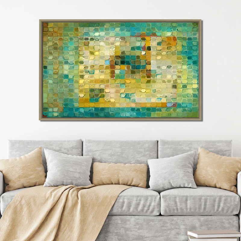 Reproduction d’art sur toile, "tile art 5, 2016" par mark lawrence, H 21,5 po x l 33,5 po x P 2 po, Cadre flottant champagne