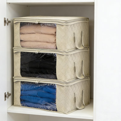 Ensemble de 3 garde-robe pliable en tissu non tissé à grande capacité 37L