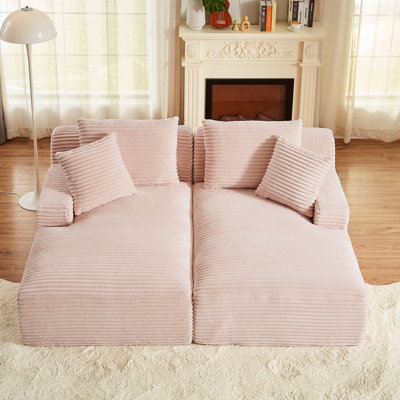 Double méridienne compressible en velours côtelé 2 places avec rembourrage à ressorts pour une vie intérieure confortable