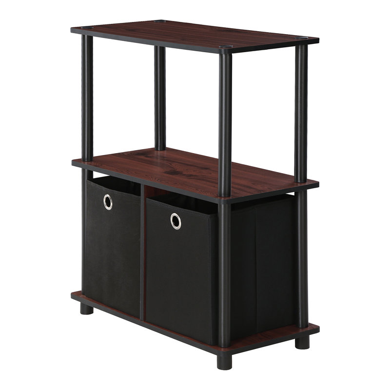 3-Tier Multipurpose Storage Rack Bookcase wIth Bins, Dark Cherry/Black