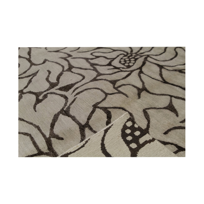 Tapis blanc et brun de haute qualité noué à la main, Rectangle 9 pi x 12 pi