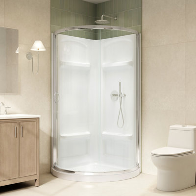 Ensemble de douche d'angle arrondi Breeze 40 po L x 40 po l x 77 po H, noir mat, porte coulissante transparente, parois et receveur