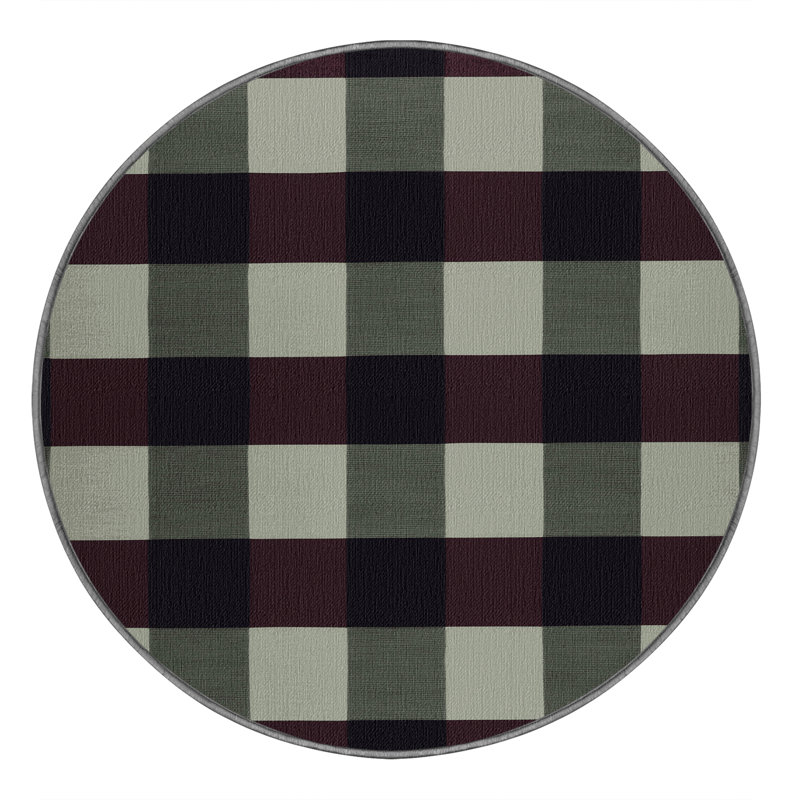 Machine Washable Checkered Brown Area Rug, Round 8'