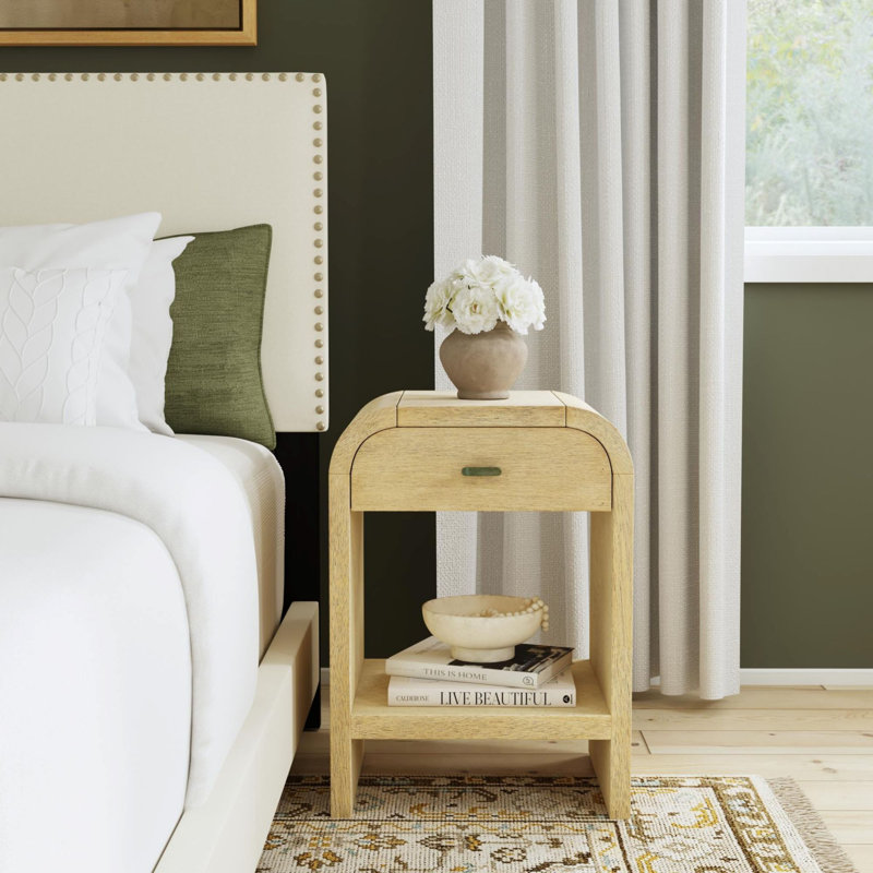 Elena Curved Edge Nightsand, Beige