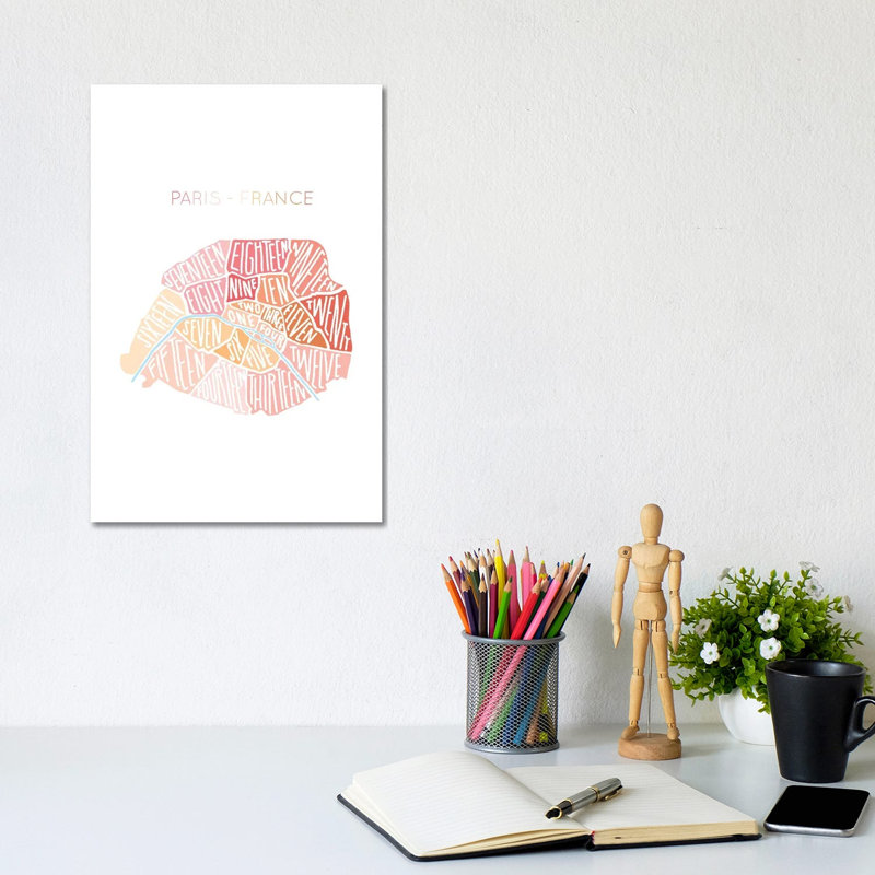 Paris Map - Wrapped Canvas Painting, 20.32 cm H x 30.48 cm W