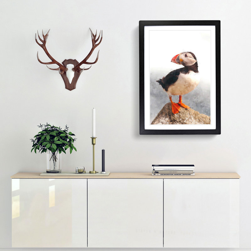 An Atlantic Puffin - Picture Frame Painting Print, 33cm H x 24cm W x 2cm D, Black Framed