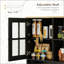 Armoire de rangement autoportante avec portes en verre, tablettes réglables et grand comptoir pour la salle à manger