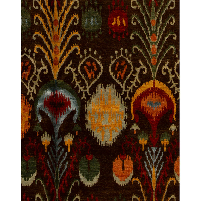 Tapis brun / rouge / orange noué à la main de haute qualité